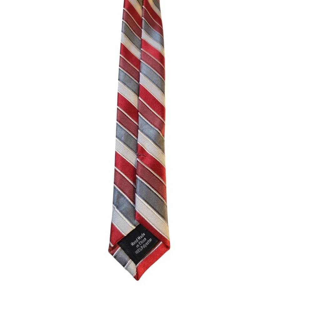 Dockers Mens Tie Necktie Designer Red Gray White Stripes Business Church Classic